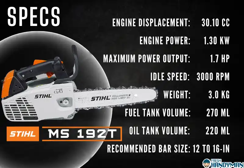 Key Specifications Of Stihl MS 192 T