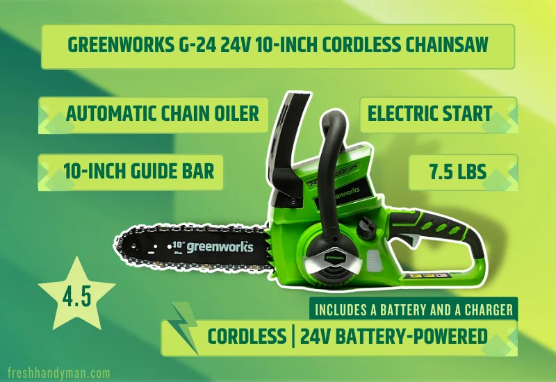 greenworks g-24 24v 10-inch cordless chainsaw